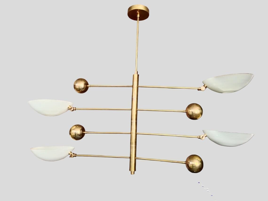 Der Nautical Decor 4 Kronleuchter Licht Mid Century Modern Messing Sputnik Kronleuchter Weiß Hängende schöne Leuchte 