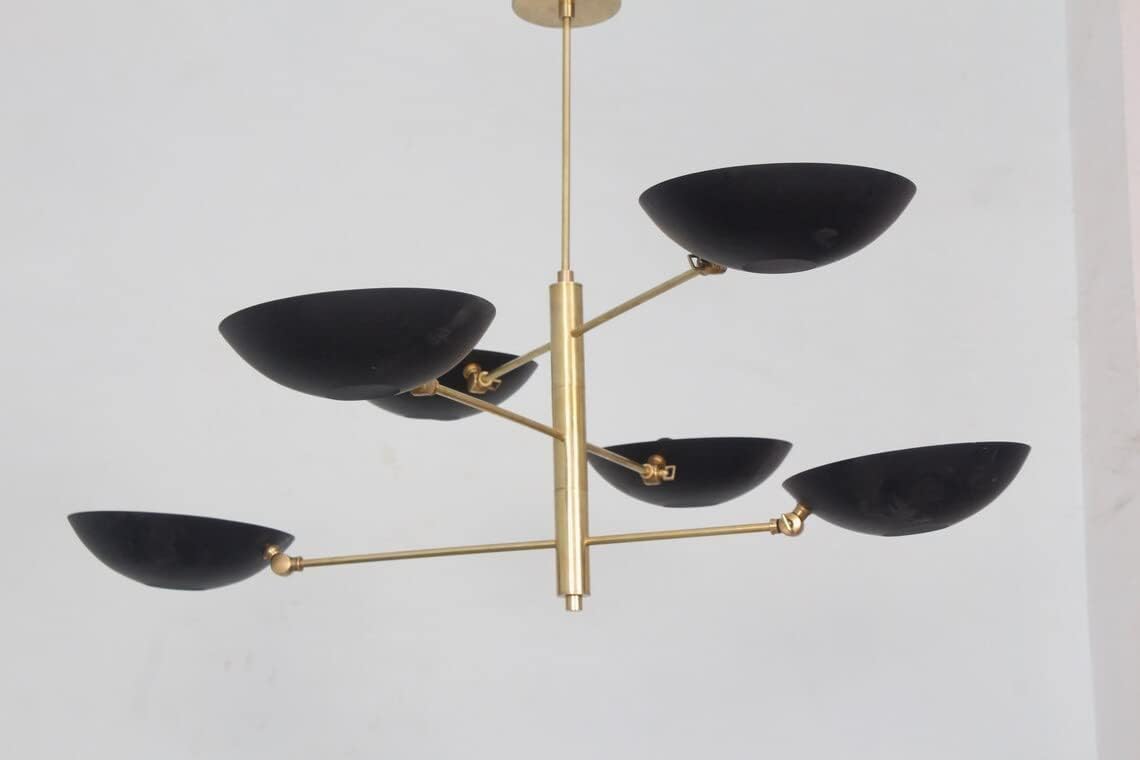 The Nautical Decor 6 Light Pendant Mid Century Modern Black Shade Sputnik Chandelier Light Fixture