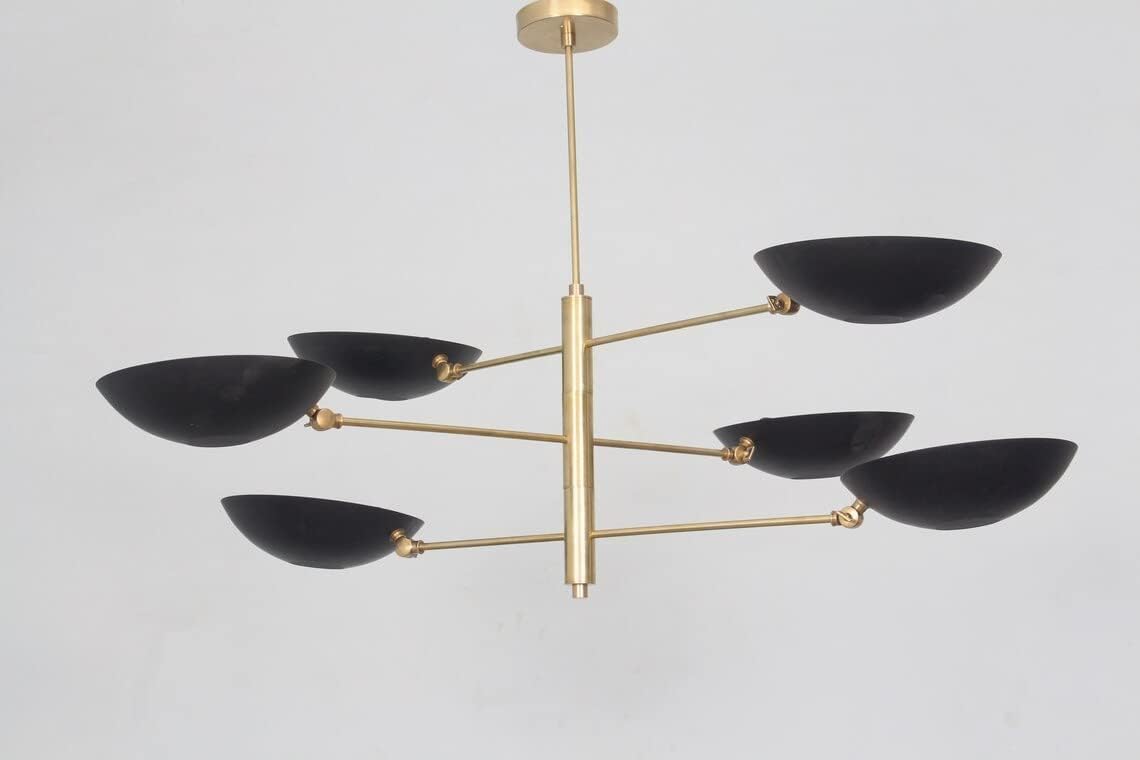 The Nautical Decor 6 Light Pendant Mid Century Modern Black Shade Sputnik Chandelier Light Fixture