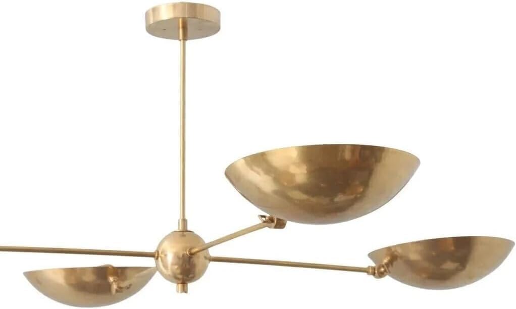 Die Nautical Decor 4-flammige moderne Sputnik-Kronleuchterleuchte aus rohem Messing aus der Mitte des Jahrhunderts 