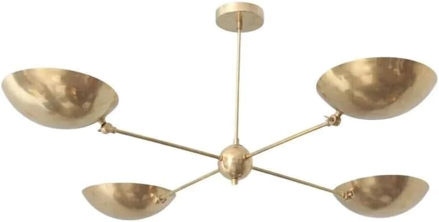 The Nautical Decor 4 Light Mid Century Raw Brass Modern Sputnik Chandelier Light Fixture