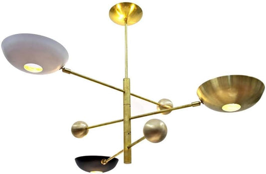 The Nautical Decor Orbitale Brass Chandelier 3 Rotating Balanced Arms, Style, Brass Shades