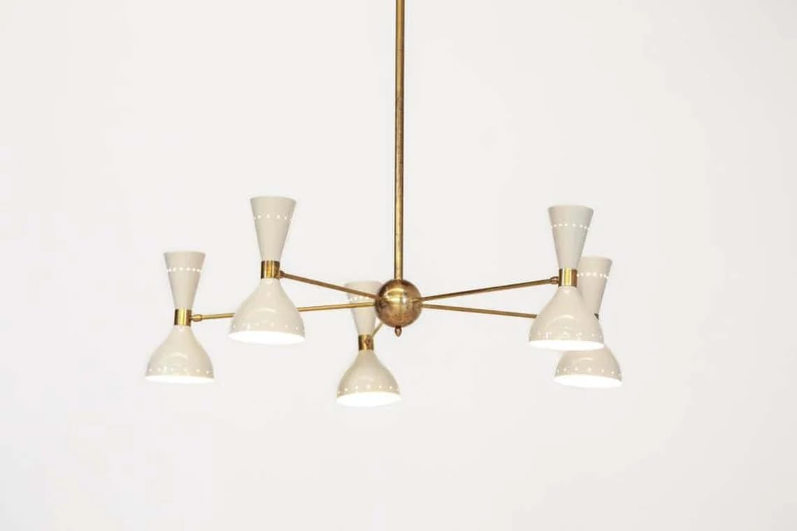 The Nautical Decor 5 Light Modern Raw Brass Chandelier Light Fixture White