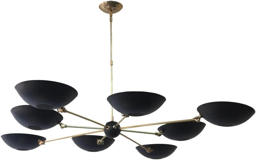 8 Light Pendant Mid Century Modern Raw Brass Sputnik Chandelier Light Fixture Black