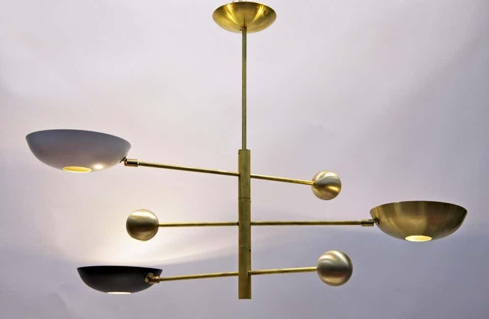 The Nautical Decor Orbitale Brass Chandelier 3 Rotating Balanced Arms, Style, Brass Shades