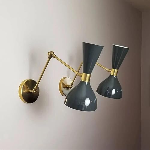 The Nautical Decor Pair of Italian Modern Brass and Enamel Ludo Sconce, Reading Lamp Wall Fixture