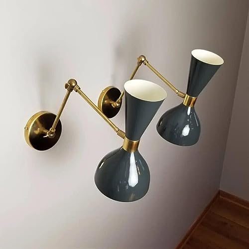 The Nautical Decor Pair of Italian Modern Brass and Enamel Ludo Sconce, Reading Lamp Wall Fixture