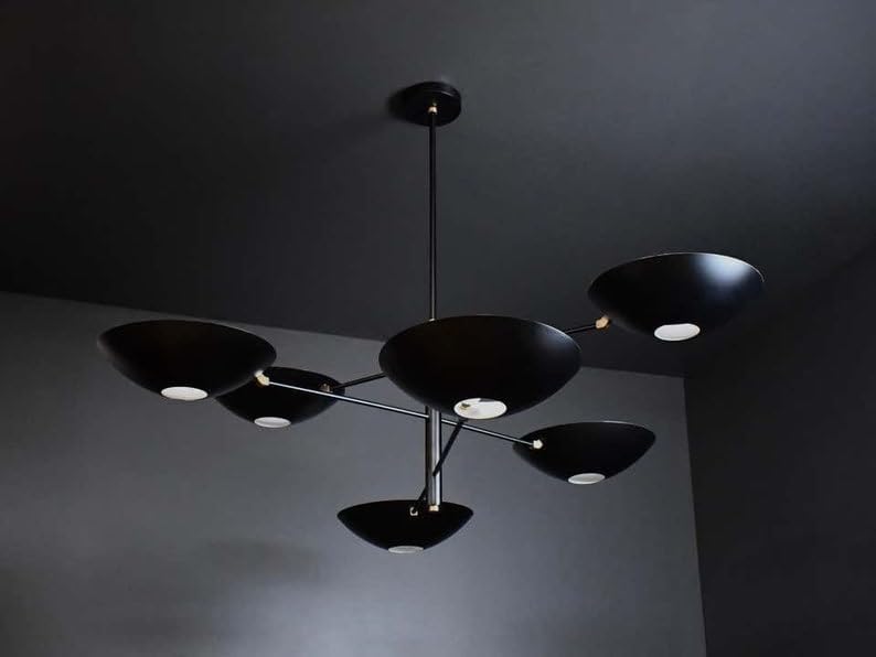 The Nautical Decor Large Counterbalance Chandelier in Matt Black Ceiling Fixture Mid Century Sputnik Chandelier 6 Arms