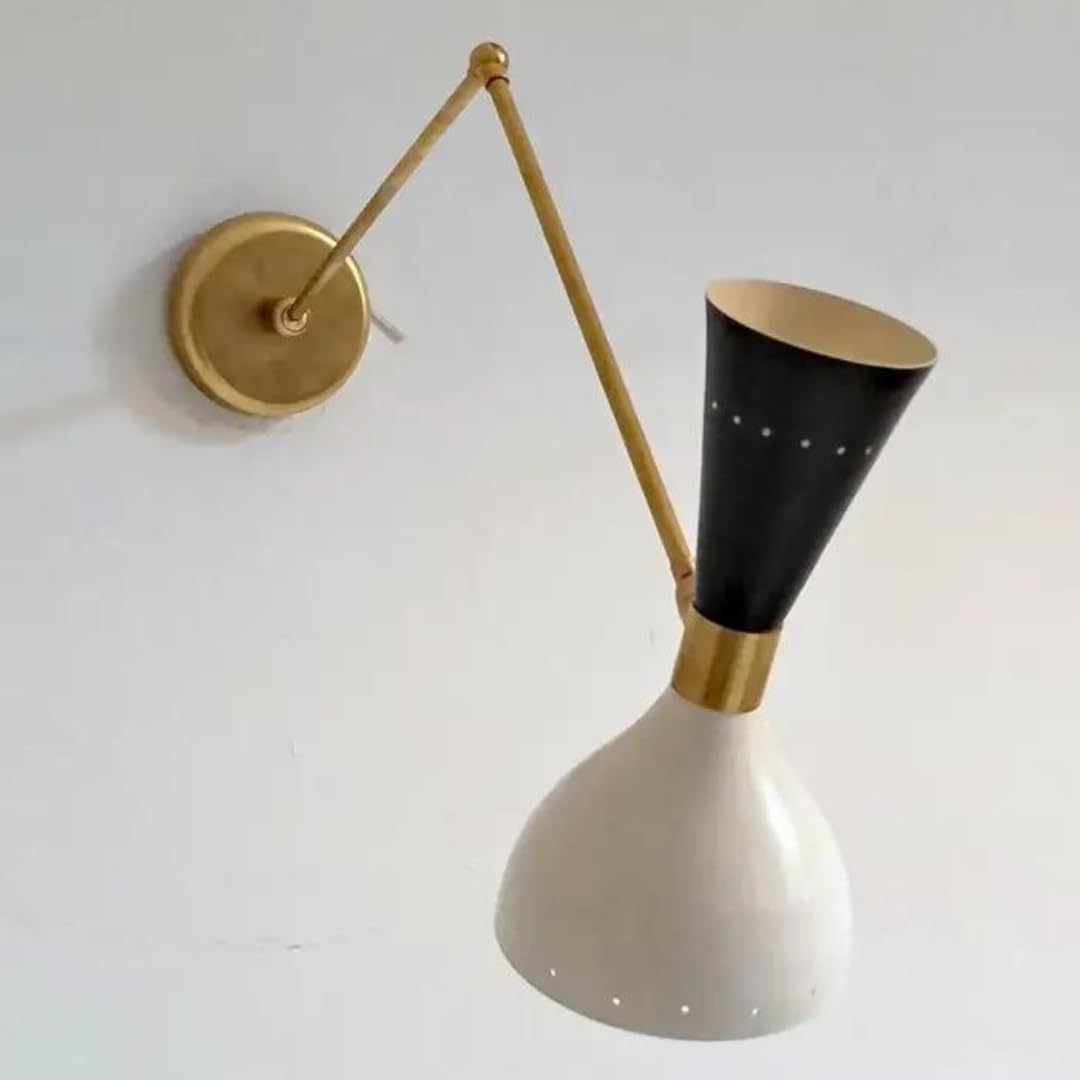 The Nautical Decor Pair of Adjustable Articulated Sconce Mid-Century Modern Style Solid Brass Black and White