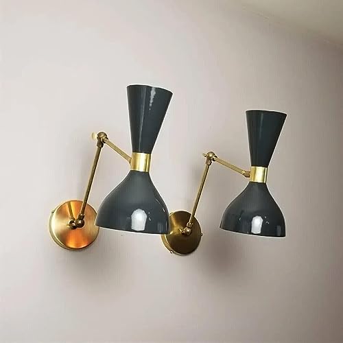 The Nautical Decor Pair of Italian Modern Brass and Enamel Ludo Sconce, Reading Lamp Wall Fixture