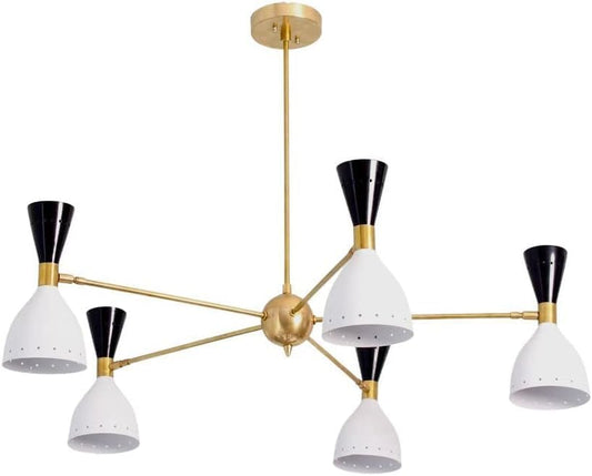 The Nautical Decor Modern Black & White 5 Armed Sputnik Chandelier Raw Brass Light Ceiling Mount Fixture Lamp Light for Home Decor