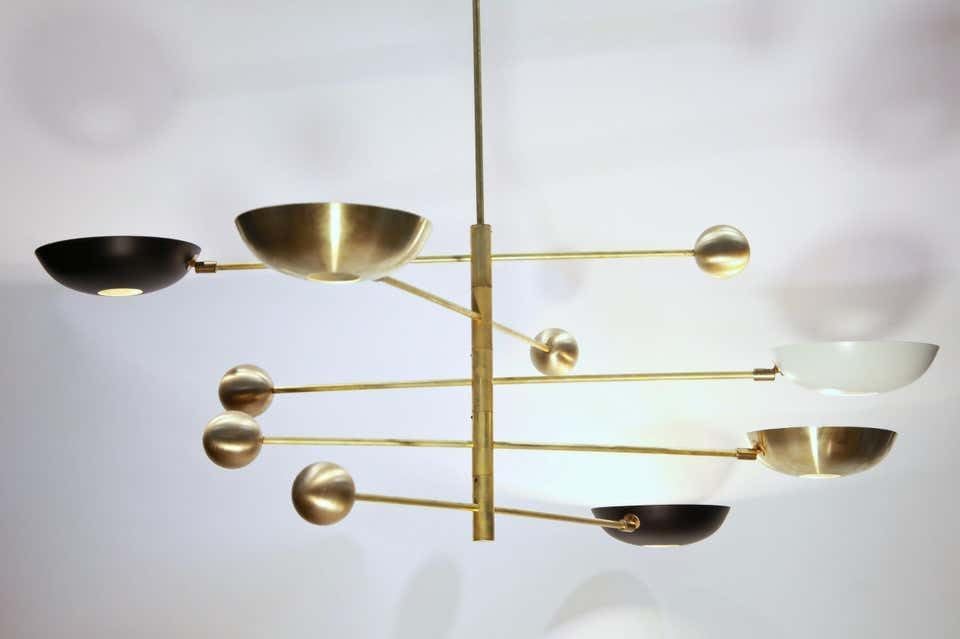 The Nautical Decor Orbitale Brass Chandelier 5 Rotating Balanced Arms, Style, Brass Shades