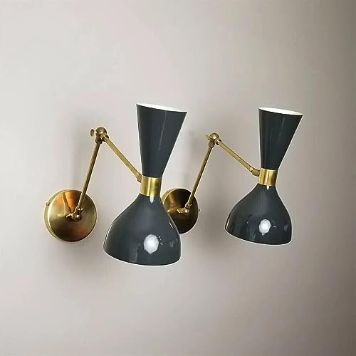 The Nautical Decor Pair of Italian Modern Brass and Enamel Ludo Sconce, Reading Lamp Wall Fixture