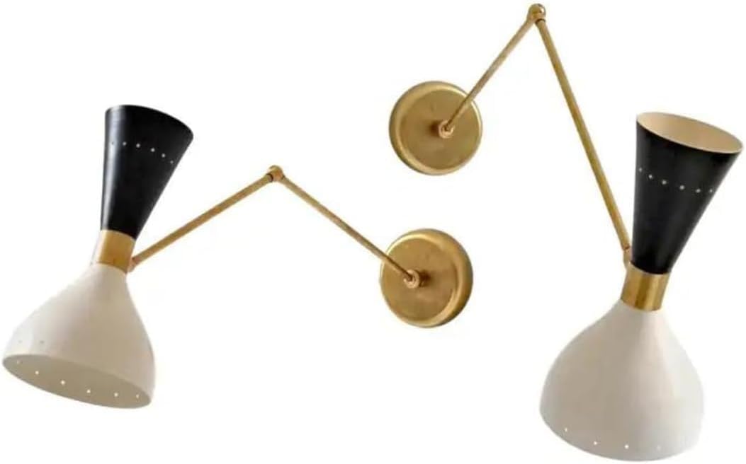 The Nautical Decor Pair of Adjustable Articulated Sconce Mid-Century Modern Style Solid Brass Black and White