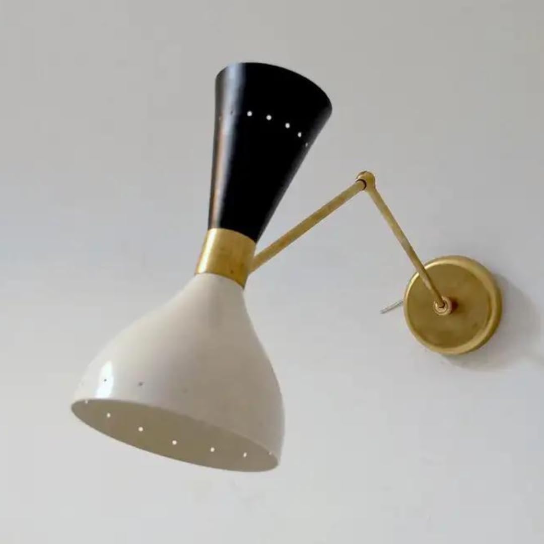 The Nautical Decor Pair of Adjustable Articulated Sconce Mid-Century Modern Style Solid Brass Black and White