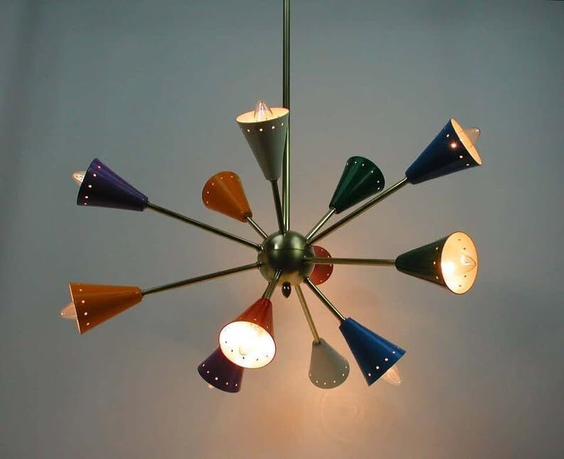 The Nautical Decor Style Modern Brass 12 Lights Multicolor Sputnik Chandelier Lighting Fixture