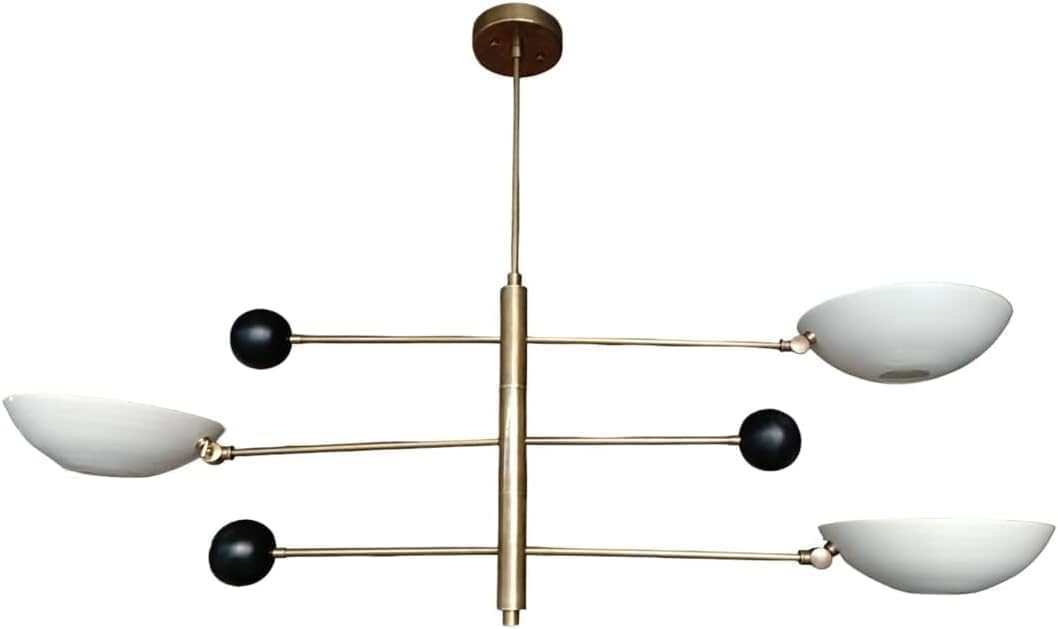 The Nautical Decor 3 Pendant Light Mid Century Modern Brass Sputnik Chandelier White and Black Shade Beautiful