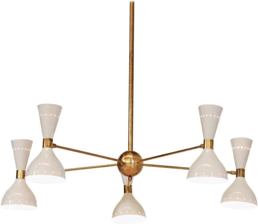 The Nautical Decor 5 Light Modern Raw Brass Chandelier Light Fixture White