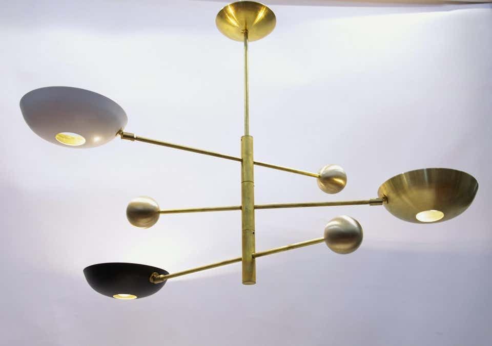 The Nautical Decor Orbitale Brass Chandelier 3 Rotating Balanced Arms, Style, Brass Shades