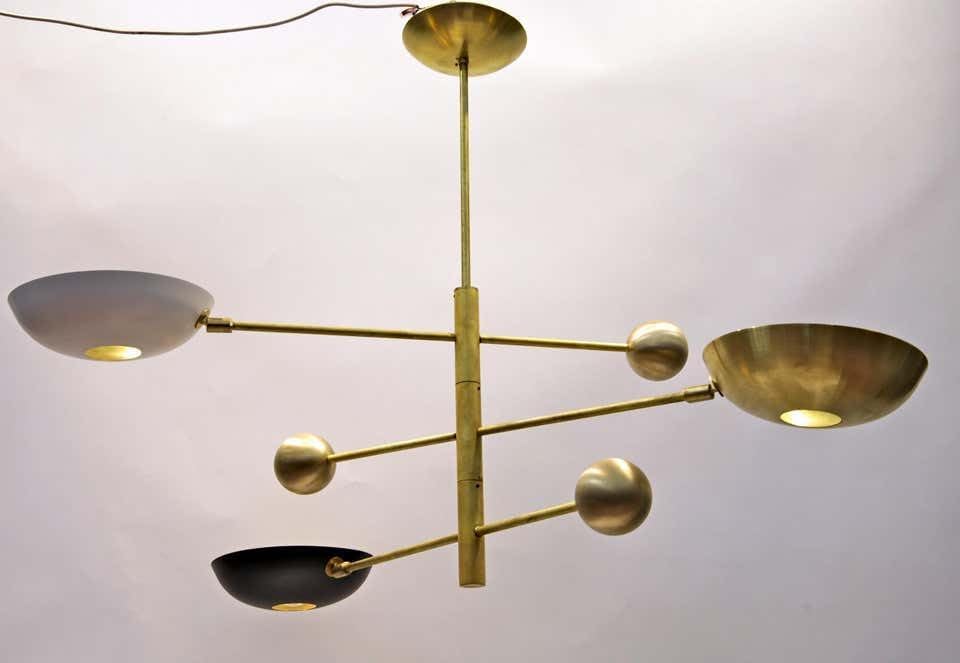 The Nautical Decor Orbitale Brass Chandelier 3 Rotating Balanced Arms, Style, Brass Shades