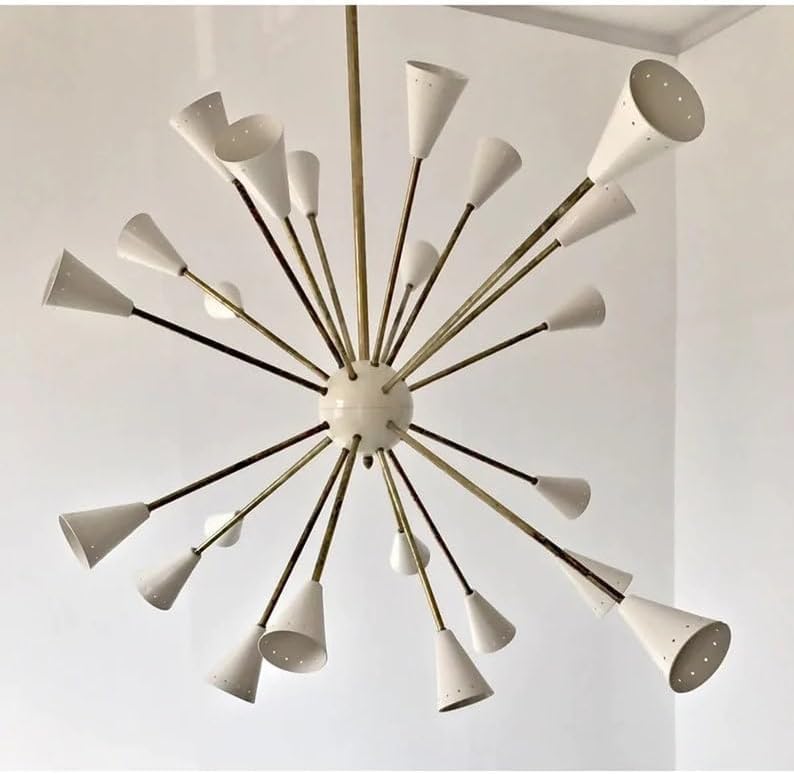 24 Light Stilnovo Style Light - Mid Century Modern Chandelier Perfect White- Raw Brass Italian Chandelier - Ceiling Light