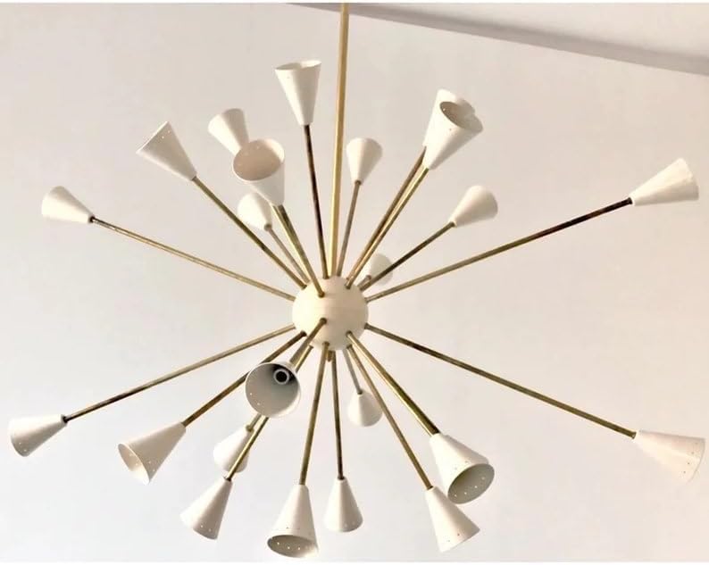 24 Light Stilnovo Style Light - Mid Century Modern Chandelier Perfect White- Raw Brass Italian Chandelier - Ceiling Light