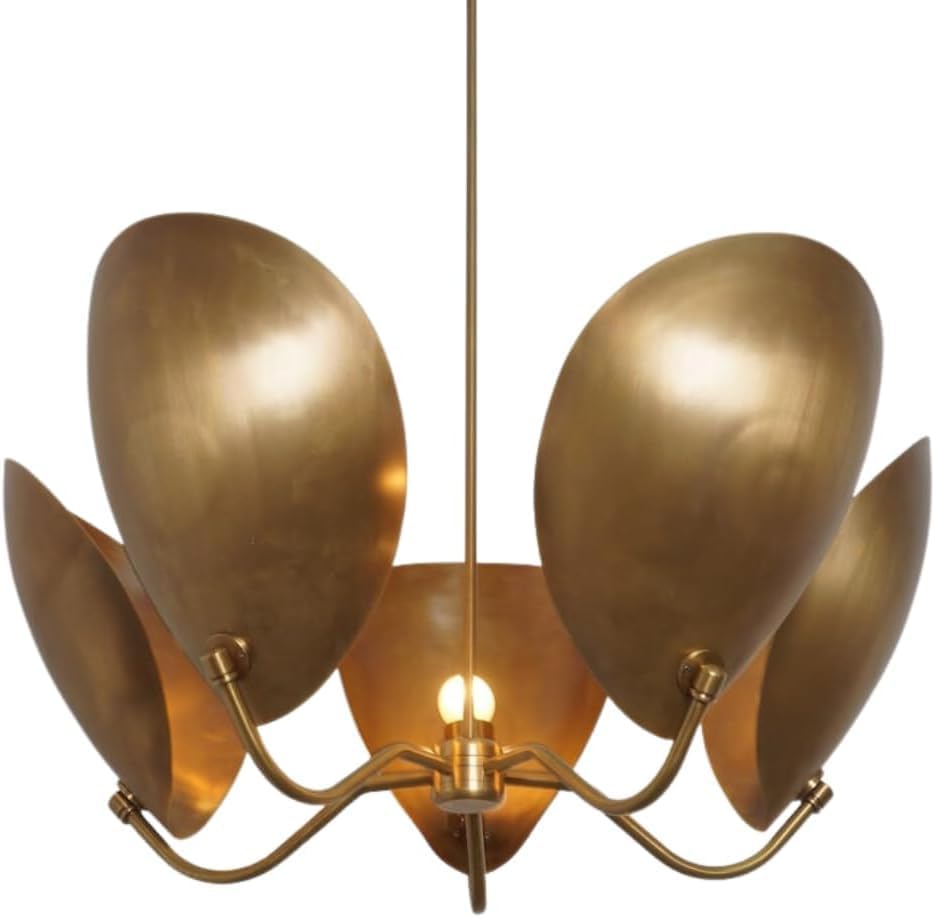 The Nautical Decor 5 Light Curved Disk Shades Handmade Mid Century Modern Brass Chandelier Fixture